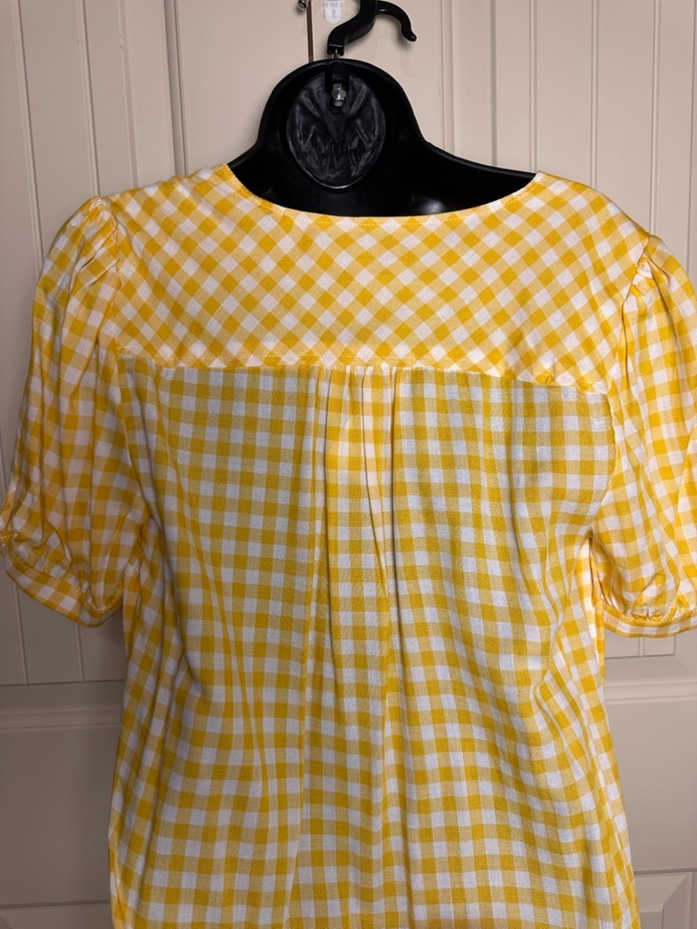 Kut From the Kloth Yellow White Gingham Picnic Plaid Short Sleeve V Neck Shirt S - Picture 12 of 14